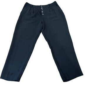 Anthropologie Women's Sasha 12 Button Fly Baggie Black Tapered Trouser Pants